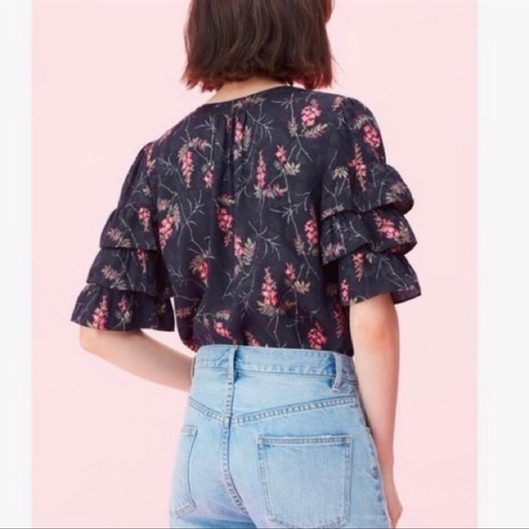 Rebecca Taylor Ivie Silk Fleur Sprig Floral Print Jacquard Top Size 4 - Picture 2 of 13